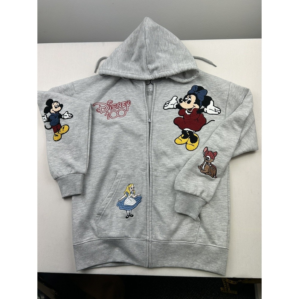 Disneyā World 100th Full Zip Gray Hoodie Jacket Small Mickey Minnie Bambi Alice